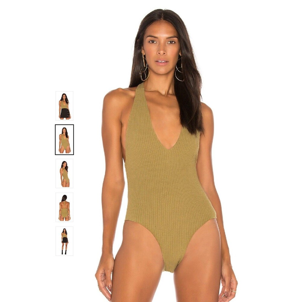 Motel Game Changer Bodysuit Jumbo Textured Rib Olive Green XL Stretch New